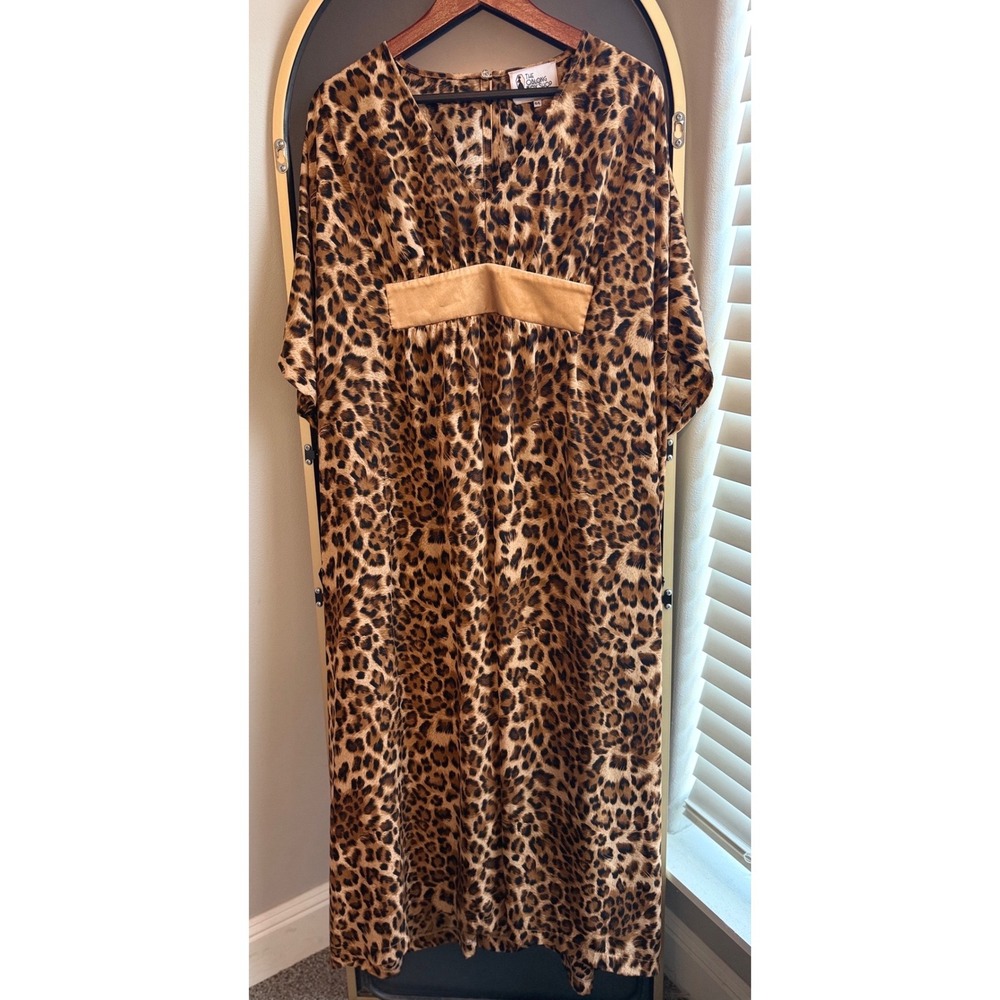The Oblong Box Shop Womens S/L Leopard Print Maxi Caftan Dress Rockabilly Pinup